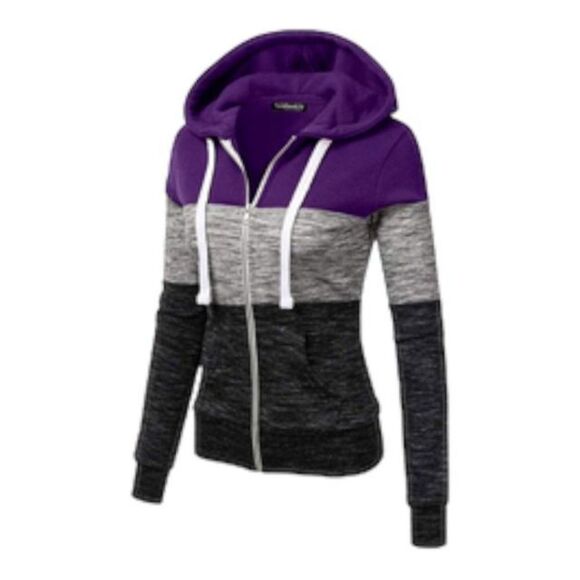 Colorblock Hoodie Hooded Sweatshirt Zip-Up Jersey Fleece Jacket Purple Sz Small - Picture 12 of 14